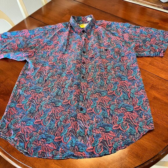 VTG Creative Edge Silk Adult Large Camp Shirt AOP Retro Floral Purple Button Up - Picture 1 of 11
